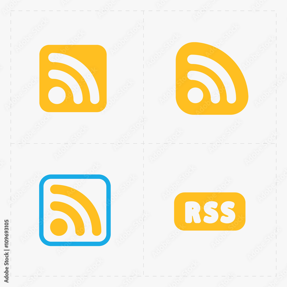 RSS sign icons. RSS feed symbols on White Background. RSS sign icons. RSS feed symbols on White Background.