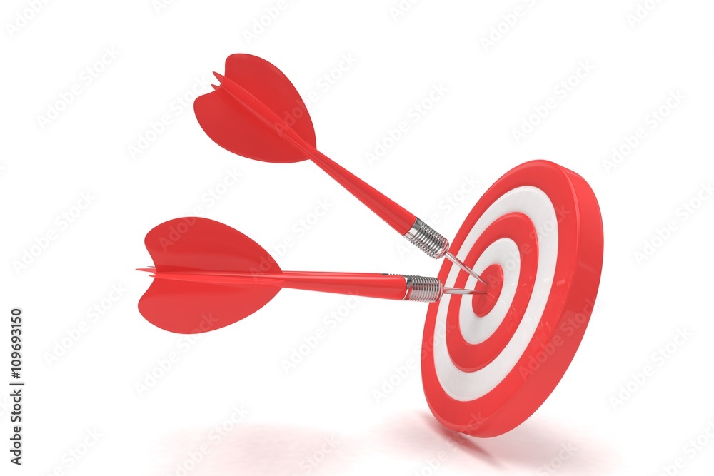 Three arrows darts in center. 3d rendering. Three arrows darts in center. 3d rendering.