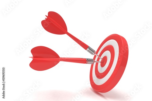 Three arrows darts in center. 3d rendering.