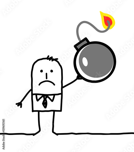 cartoon character - businessman and bomb