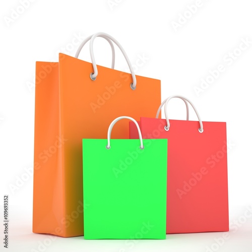 Paper Shopping Bags isolated on white background. 3d rendering.