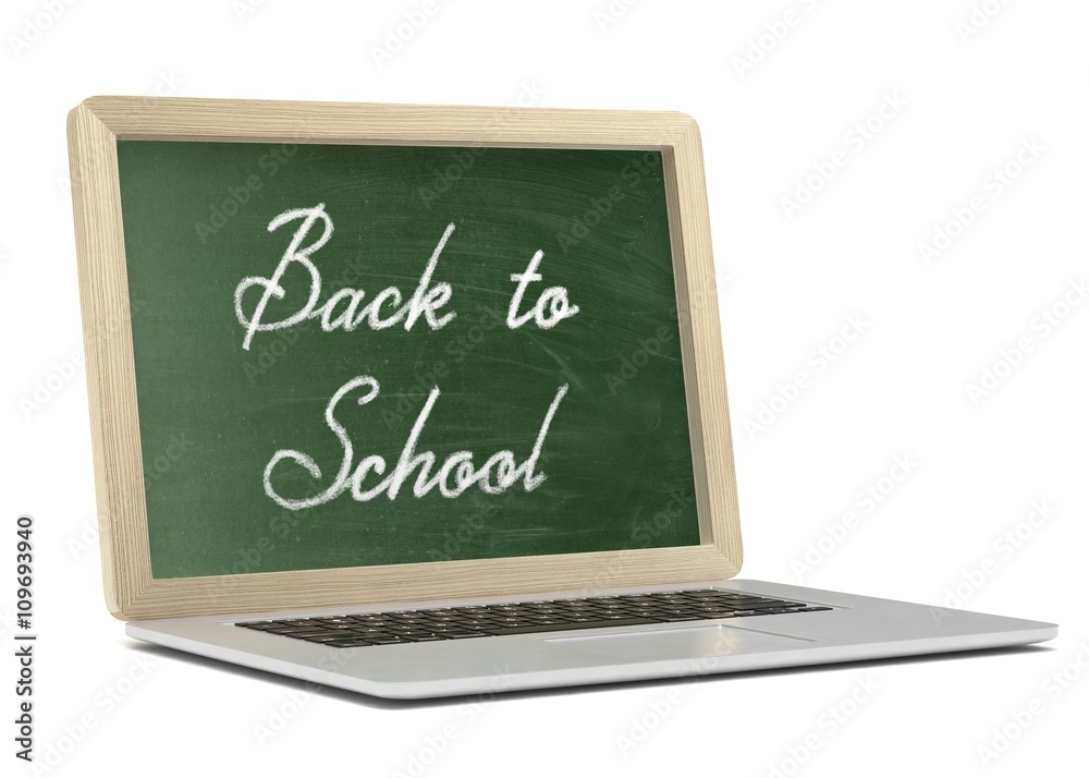 Laptop with chalkboard, back to school, online education concept. 3d rendering. Laptop with chalkboard, back to school, online education concept. 3d rendering.