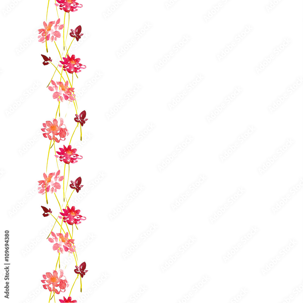 Watercolor red flowers background. Seamless pattern