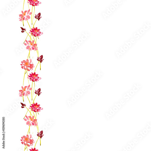 Watercolor red flowers background. Seamless pattern