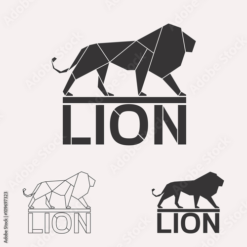 Lion logo set. Lion geometric lines silhouette isolated on white background vintage vector design element illustration set