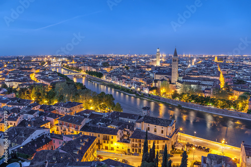 Aerial view on Verona and river in the morning