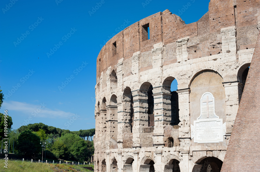 Colosseum part with summer blue sky