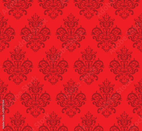 Red Seamless Repeating Vector Pattern. Elegant Design in Baroque Style Background Texture. 