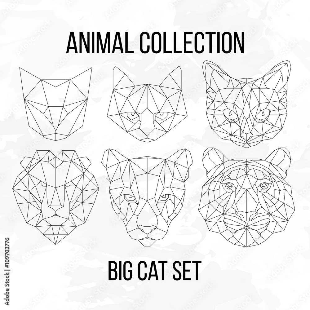 Set of geometric cat tiger lion puma head isolated on white background  vintage design element illustration Stock Vector | Adobe Stock
