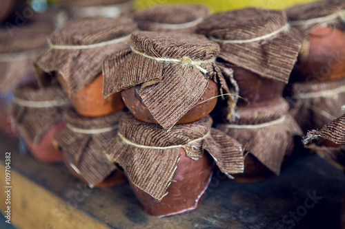 Abkhazia wild honey in Clay pot with cloth 
