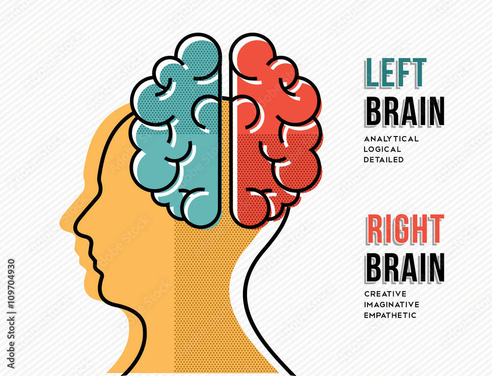 Left and right brain concept with head silhouette