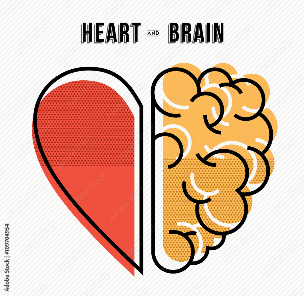 Heart and brain concept design in modern style - obrazy, fototapety, plakaty 