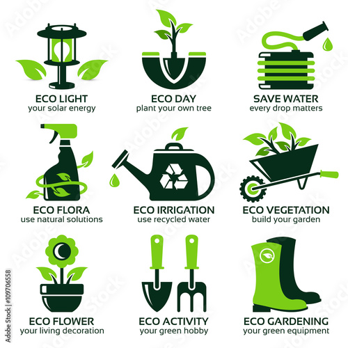 flat icon set for green eco garden