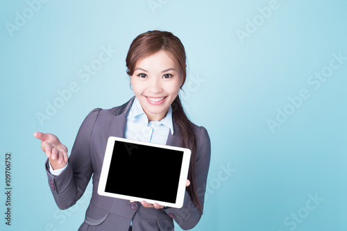 business woman show tablet pc