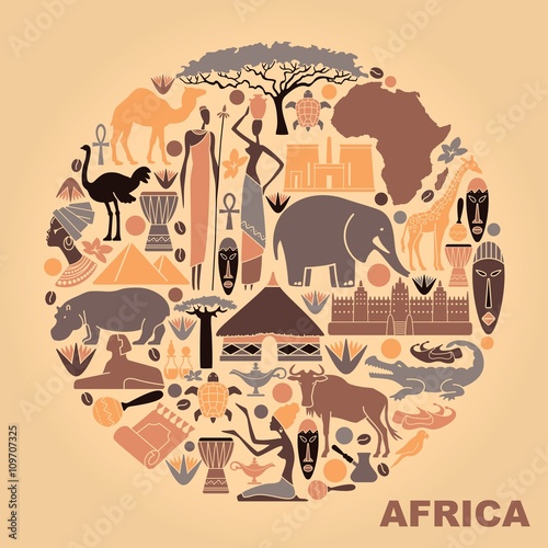 Symbols of Africa in the form of a circle