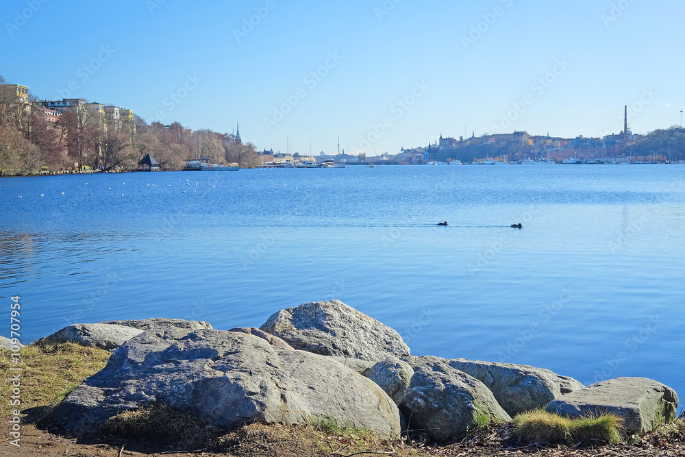 Landscape with the image of sea infront of Stockholm Old City