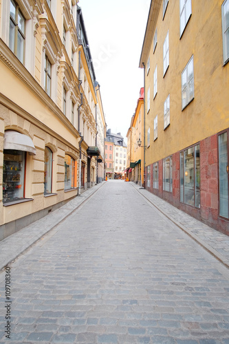 Fototapeta Naklejka Na Ścianę i Meble -  Stockholm, Sweden - March, 16, 2016: landscape with the image of Old Town street in Stockholm, Sweden