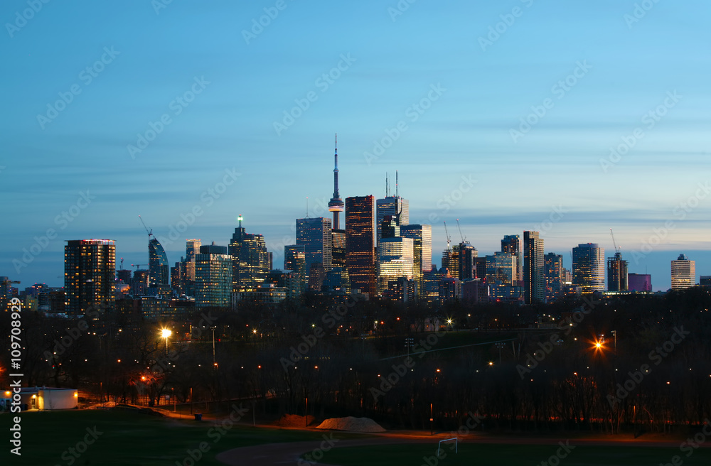 The Toronto, Canada skyline at night from Riverdale Park
