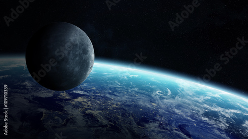 Fototapeta Naklejka Na Ścianę i Meble -  View of the moon close to planet Earth in space