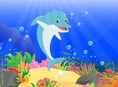 illustration of Dolphin with a beautiful underwater world