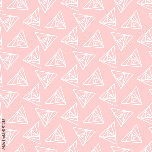 Light pink triangle geometric seamless pattern. Tender pastel baby color for girl apparel or linen fabric print.
