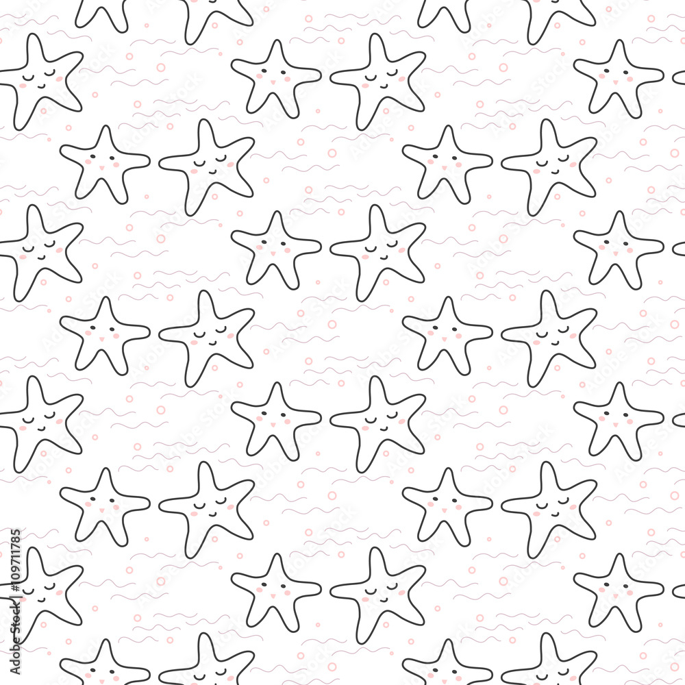 Star stylized line fun seamless pattern for kids and babies. Cute sea fabric design for textile linen and apparel in scandinavian simple style.