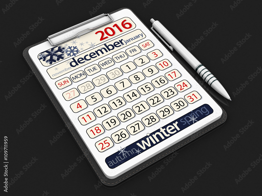Clipboard with december. Image with clipping path