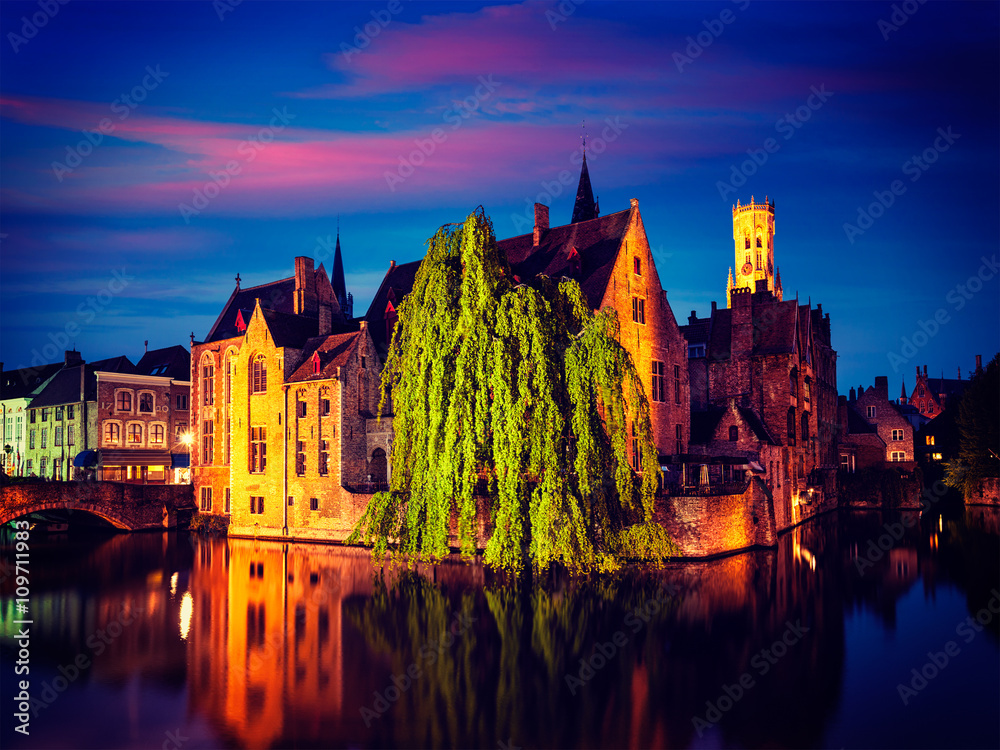 Bruges Brugge famous view, Belgium
