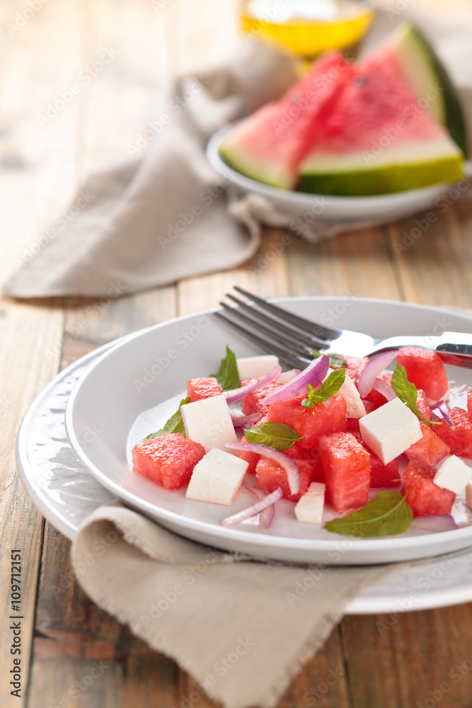 Watermelon salad with mint. Watermelon salad with mint.