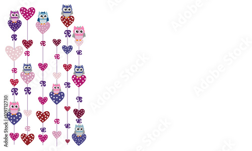Tiras de corazones con búhos.