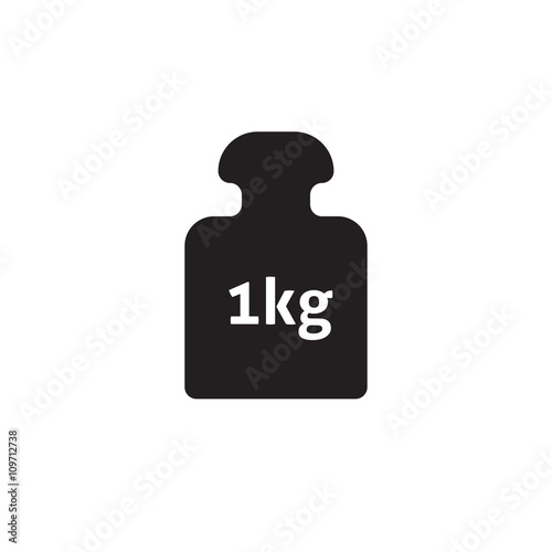 Weight 1 kg vector icon isolated on white, 1 kilogram dumbbell black pictogram, one kg weight flat cartoon illustration design
