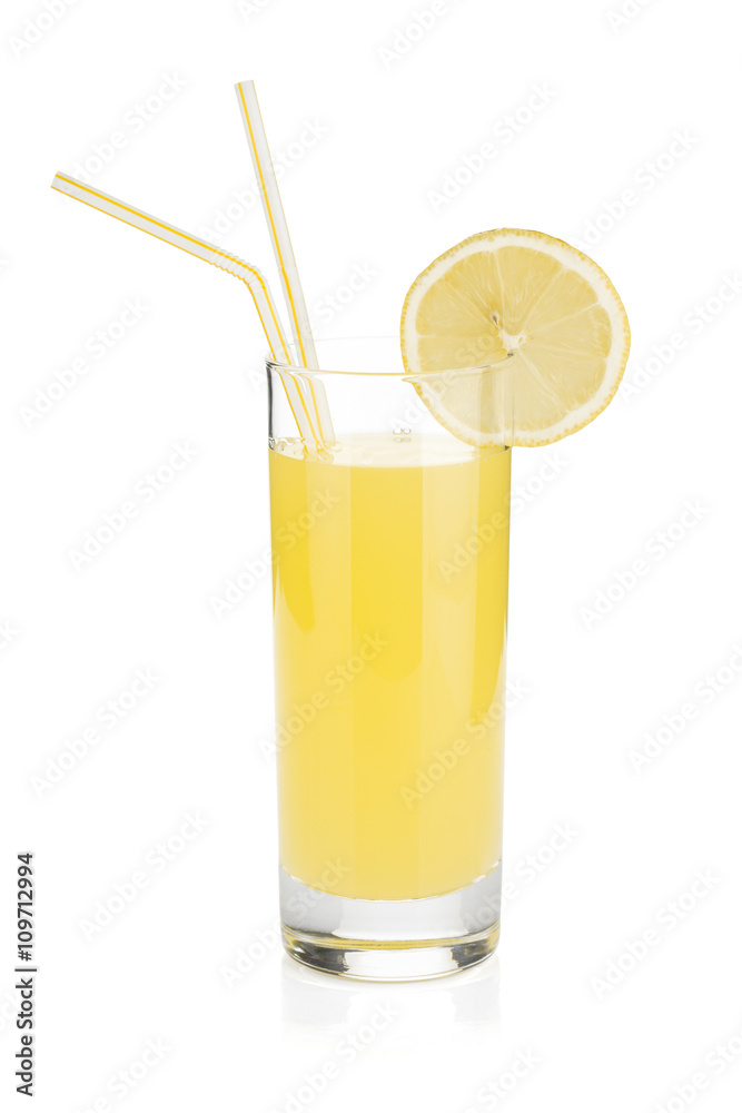 Fototapeta premium Lemon juice glass and two drinking straw