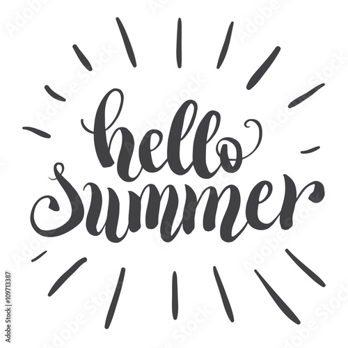 Hello summer hand lettering typography poster