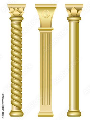 Three gold support columns in the style of oriental traditional architecture