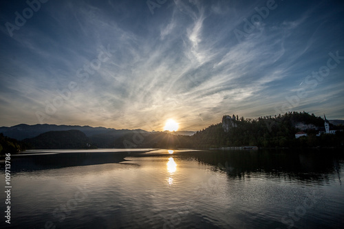sunset on lake Bled