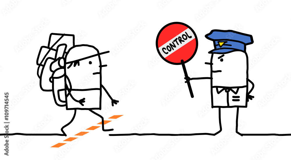 Fototapeta premium cartoon characters - police control - borderland