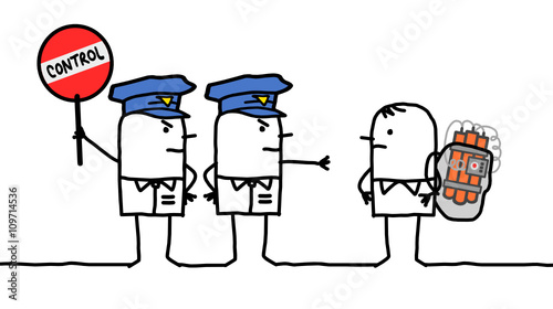 cartoon characters - police control - bomb