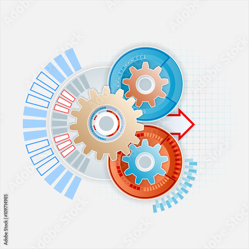 Abstract background for industry machinery with 3d gears on geometric drawing
