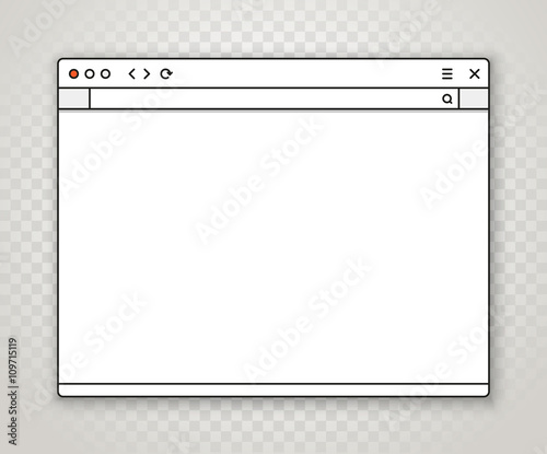 Opened browser window template on transparent background. Past y