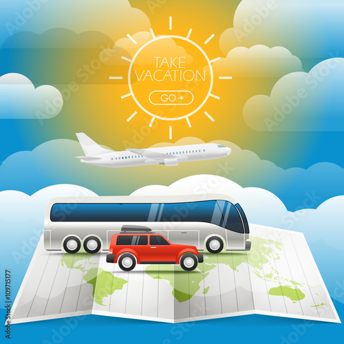 Different vehicle tour concept. Summer holidays