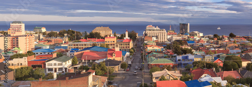 View of Punta Arenas with Magellan Strait in Patagonia, Chile, S
