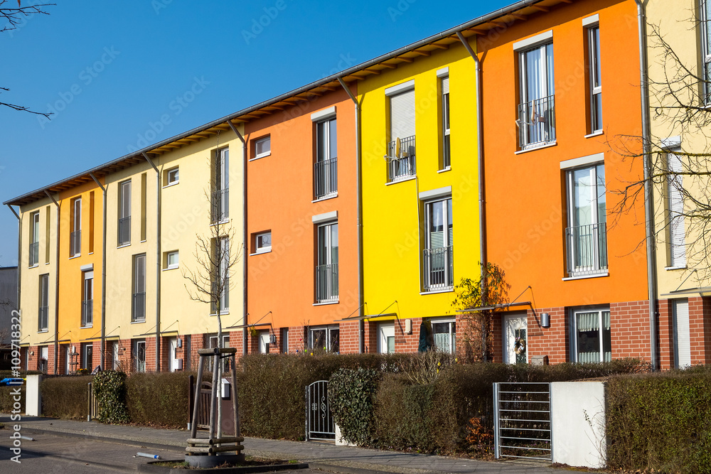 Colorful serial housing seen near Berlin in Germany