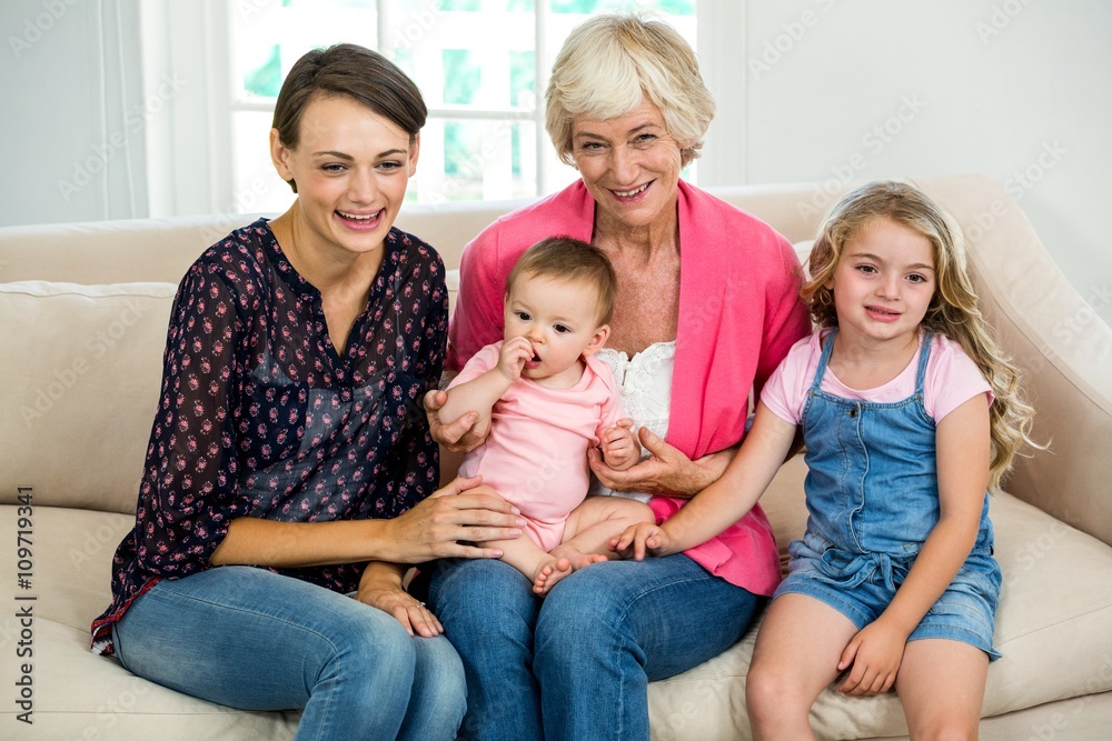 Smiling multi generation family with baby Smiling multi generation family with baby