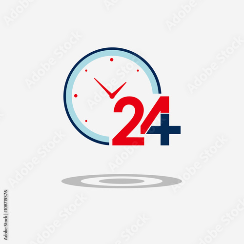 Twenty four available medical help icon. Clock face