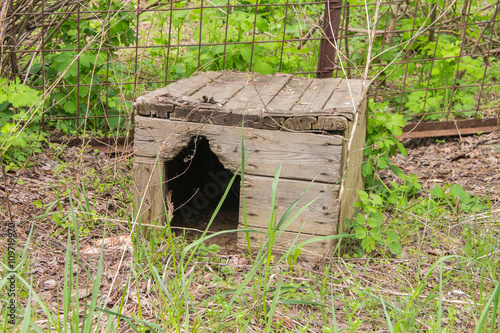 old wooden doghouse