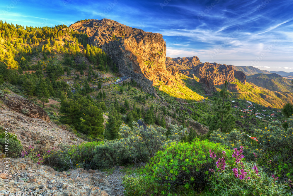 Green mountains of Gran Canaria island at sunset, Spain Green mountains of Gran Canaria island at sunset, Spain