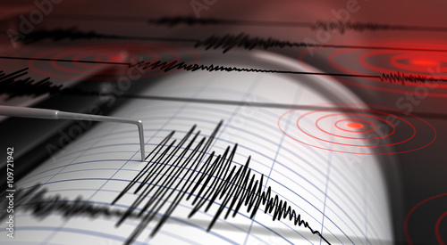 Leinwand Poster Seismograph and earthquake