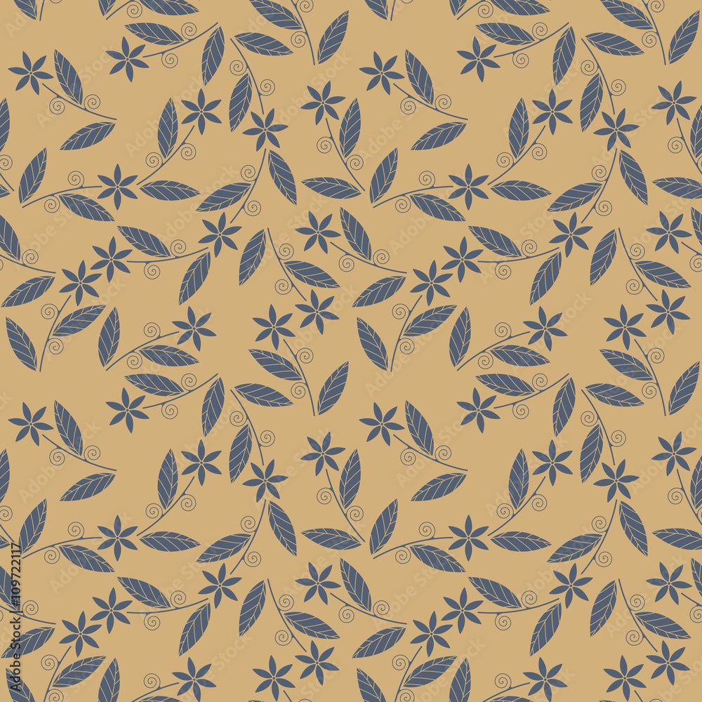 Decorative seamless pattern with blue flowers and leaves Decorative seamless pattern with blue flowers and leaves