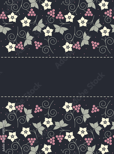 Frame design with berries, leaves and flowers isolated on blue b