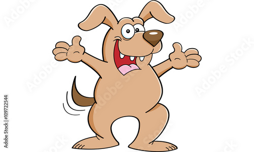 Cartoon illustration of a dog with both arms extended.